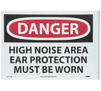 NMC d211pb OSHA Sign, Legend"Danger - high ruido zona protección para los oídos debe llevarse," 14 "x 10" altura, vinilo adhesivo sensible a la presión, negro/rojo en blanco