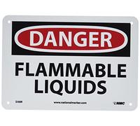 NMC D38R OSHA Letrero, leyenda "DANGER - FLAMMABLE LIQUIDS", 10 pulgadas de largo x 7 pulgadas de alto, plástico rígido, negro/rojo sobre blanco