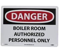 NMC D481RB DANGER - BOILER ROOM AUTHORIZED PERSONNEL ONLY Sign- 14 pulgadas. x 10 pulgadas. Señal de peligro, plástico rígido, texto blanco/negro sobre base roja/blanca