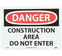 NMC D490AB Letrero OSHA, leyenda "DANGER - CONSTRUCTION AREA DO NOT ENTER", 14 pulgadas de largo x 10 pulgadas de alto, aluminio, rojo/negro sobre blanco