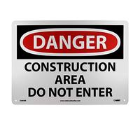 NMC D490RB Letrero de OSHA, leyenda "DANGER - CONSTRUCTION AREA DO NOT ENTER", 14 pulgadas de largo x 10 pulgadas de alto, plástico rígido, rojo/negro sobre blanco