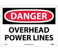 NMC D667RB DANGER - OVERHEAD POWER LINES - 14 pulgadas. x 10 pulgadas. Señal de peligro de plástico rígido con texto blanco/negro sobre base roja/blanca