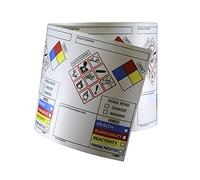 NMC GHS2264ALV Etiquetas para contenedor secundario, información de peligro/precaución, 4 x 3, vinilo adhesivo, azul/negro/rojo/amarillo sobre blanco (Paquete de 250)