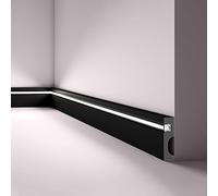 NMC IL11 BLACK WALLSTYL Zócalo Negro para Iluminación LED Indirecta, Rodapié Moderno de Poliestireno HDPS, Perfil Decorativo Opaco y Resistente, 80 x 20 x 2000 mm