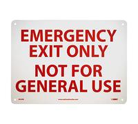 NMC M45RB EMERGENCY EXIT ONLY NOT FOR GENERAL USE Sign - 14 in. x 10 in. Señal de salida de plástico rígido con texto rojo sobre base blanca