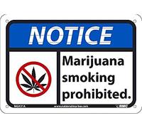 NMC NGA31A NOTICE - cartel prohibido fumar marihuana - 10 pulgadas x 7 pulgadas, cartel de aluminio con gráfico, texto blanco/negro sobre base azul/blanco