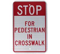 NMC TM167J Señal de tráfico, leyenda "STOP - FOR PEDESTRIAN IN CROSSWALK", 12 pulgadas de largo x 18 pulgadas de alto, aluminio reflectante prismático de grado de ingeniero 0.080, rojo sobre blanco