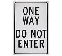 NMC TM73H One Way - Señal de no entrar, 12 pulgadas. x 18 pulgadas. Señal de control de tráfico de aluminio multiusos con texto negro sobre base blanca
