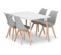 NMK HOME Conjunto Mesa Rectangular 120 x 80 cm y 4 Sillas Comedor Gris - Mesa de Cocina con Sillas con Cojín de Cuero Sintético y Patas de Madera de Haya