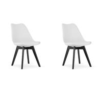 NMK HOME Sillas Comedor Pack 2 - Blanca Sillas de Cocina - Patas de Silla en Madera de Haya - Piel Sintética Aterciopelada