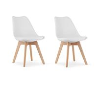 NMK HOME Sillas Comedor Pack 2 - Blanca Sillas de Cocina - Patas de Silla en Madera de Haya - Piel Sintética Aterciopelada