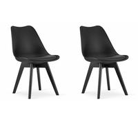 NMK HOME Sillas Comedor Pack 2 - Negro Sillas de Cocina - Patas de Silla en Madera de Haya - Piel Sintética Aterciopelada