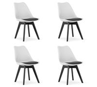 NMK HOME Sillas Comedor Pack 4 - Blanca Sillas de Cocina - Patas de Silla en Madera de Haya - Piel Sintética Aterciopelada