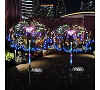 NMM Luces Solares de Fuegos Artificiales, 2 Pack 120 LED Impermeable al Aire Libre 2 Modos de Iluminación Solar de Jardín Para el Césped, Patio, Decoración - Colorido
