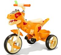 NMM Triciclo de Dinosaurio con Bocina y Cesta de Almacenamiento para Niños de 2, 3, 4, 5, 6 Años, con Música y Luces, Regalos de Cumpleaños y Navidad para Niños y Niñas - Naranja