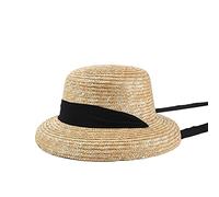 NMNMNM Sombrero para el Sol Sombrero de Paja Mujeres Niñas Sombrero de Paja Retro con Cinta Hepburn Vendaje Sombrero de Playa Niños Boater Sombreros para el Sol (Negro 52 cm niño)