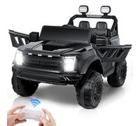 nmoiww Coche eléctrico para niños de 12 V, Control Remoto de 2,4 G, Carga máxima de 50 kg, con Luces LED, música, Altavoces, Funciones USB (Negro- Asiento Doble)