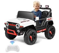 nmoiww Coche eléctrico para niños de 12 V, Control Remoto de 2,4 G, Carga máxima de 50 kg, con Luces LED, música, Altavoces, Funciones USB (Blanco)