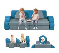 nmoiww Sofá para niños,Bloques de Espuma para Construir, sofá Modular para niños en Varios Estilos, Plegable de 2 plazas, para área de Dormir y Sala de Juegos para niños (Gris Azul)