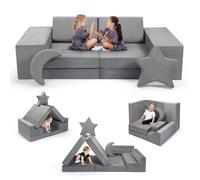 nmoiww Sofá para niños,Bloques de Espuma para Construir, sofá Modular para niños en Varios Estilos, Plegable de 2 plazas, para área de Dormir y Sala de Juegos para niños (Gris-9)