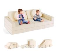 nmoiww Sofá para niños, Juego de sofás para niños de 14 Piezas, Bloques de construcción de Espuma apilables, sofá de Juegos para niños para Zona de Dormir y Sala de Juegos (Beige)