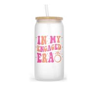 NMPCreativeStore In My Engaged Era - Vaso de vidrio esmerilado - Vaso de compromiso - Regalo de despedida de soltera - Taza de vidrio de la era de la novia - Ideas de regalo para futuras novias -