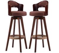 NMVAWIPT 2 Taburetes De Bar Giratorios Vintage con Respaldo Ergonómico Y Reposapiés - Taburete De Bistró De Madera For Cocina, Cafetería Y Pub(Color 4 Linen,55cm)
