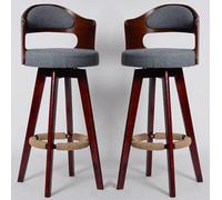 NMVAWIPT 2 Taburetes De Bar Giratorios Vintage con Respaldo Ergonómico Y Reposapiés - Taburete De Bistró De Madera For Cocina, Cafetería Y Pub(Color 3 Linen,55cm)