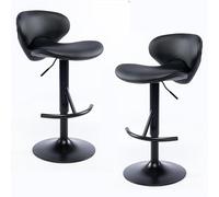 NMVAWIPT Juego De 2 Taburetes Bar Modernos Metal, Silla Giratoria Ergonómica, Cuero Napa, Taburete Elevable For Isla Cocina(Black,17.7-25.6")
