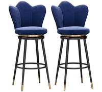 NMVAWIPT Juego De 2 Taburetes De Bar Giratorios De Terciopelo con Respaldo Alto Y Estructura De Metal For Islas De Cocina, Bares Y Comedores.(Blue+Black Leg,65cm)
