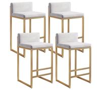 NMVAWIPT Juego De 4 Taburetes De Bar De Terciopelo: Taburetes De Bar Modernos De Respaldo Bajo con Estructura De Metal For Islas De Cocina, Comedores Y Salas De Estar.(White+Gold,29.5in)