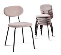 NMVAWIPT Juego De 6 Sillas Comedor Apilables For Cocina Moderna Pequeña con Respaldo Madera Maciza, Que Ahorran Espacio(Fabric-Khaki,6pcs)