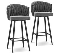 NMVAWIPT Juego De Taburetes Bar Modernos Giratorios 360° con Base Dorada, Terciopelo, Altura 65/75 Cm For Isla Cocina(Grey Black Leg,2 PCS)