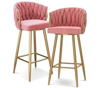NMVAWIPT Juego De Taburetes Bar Modernos Giratorios 360° con Base Dorada, Terciopelo, Altura 65/75 Cm For Isla Cocina(Pink Gold Leg,2 PCS)