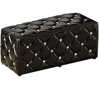 NMVAWIPT Reposapiés Otomano De Cuero Lujo For Sofá, Taburete Pequeño Y Elegante, Moderno Reposapiés Cúbico con Botones Cristal(Black Large,35x35x35cm)