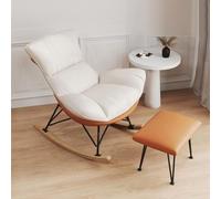 NMVAWIPT Sillón Mecedor Moderno con Reposapiés, Elegante Sillón con Base De Madera For Sala De Estar Y Dormitorio.(Orange+White)