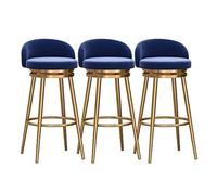 NMVAWIPT Taburetes De Bar Giratorios Estilo Rústico con Respaldo: Sillas Altas Tapizadas En Terciopelo, Patas Doradas For Isla Cocina(3pcs - Blue)