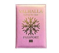 NMVAWIPT Vikingos Valhalla Amuleto Funda Porta Pasaporte De Viaje Rosa para Mujer, con Recuerdos Vikingos