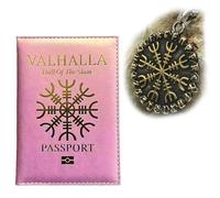 NMVAWIPT Vikingos Valhalla Amuleto Funda Porta Pasaporte Rosa De Viaje para Mujer, con Recuerdos Vikingos