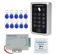 NN99 - Lector de Tarjetas con Teclado RFID con Sistema de alimentación + botón de Salida de Puerta + 10 Unidades 125 KHz Keyfobs No Electric Locks