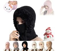 NNBWLMAEE 3 in 1 Beanie Hat for Women, 3 in 1 Beanie Hat with Scarf and Mask, Women's Outdoors Windproof Scarf Hats, Knitted Ski Scarfs and Mask Set, for Cycling, Skiing & Hiking (Black)