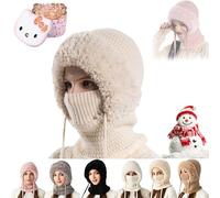 NNBWLMAEE 3 in 1 Beanie Hat for Women, 3 in 1 Beanie Hat with Scarf and Mask, Women's Outdoors Windproof Scarf Hats, Knitted Ski Scarfs and Mask Set, for Cycling, Skiing & Hiking (Beige)