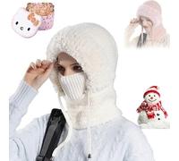 NNBWLMAEE 3 in 1 Beanie Hat for Women, 3 in 1 Beanie Hat with Scarf and Mask, Women's Outdoors Windproof Scarf Hats, Knitted Ski Scarfs and Mask Set, for Cycling, Skiing & Hiking (White)