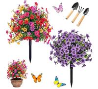 NNBWLMAEE Artificial Flowers Outdoor with Ground Stake, UV Resistant Realistic Morning Glory Bush Yard Stakes, 22" Realistic Artificial Flowers for Outdoors for Garden, Yard, Planter and Porch (D-1)