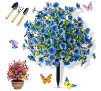 NNBWLMAEE Artificial Flowers Outdoor with Ground Stake, UV Resistant Realistic Morning Glory Bush Yard Stakes, 22" Realistic Artificial Flowers for Outdoors for Garden, Yard, Planter and Porch (Blue)