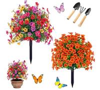 NNBWLMAEE Artificial Flowers Outdoor with Ground Stake, UV Resistant Realistic Morning Glory Bush Yard Stakes, 22" Realistic Artificial Flowers for Outdoors for Garden, Yard, Planter and Porch (G-1)