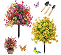 NNBWLMAEE Artificial Flowers Outdoor with Ground Stake, UV Resistant Realistic Morning Glory Bush Yard Stakes, 22" Realistic Artificial Flowers for Outdoors for Garden, Yard, Planter and Porch (E-1)