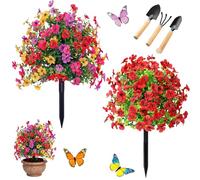 NNBWLMAEE Artificial Flowers Outdoor with Ground Stake, UV Resistant Realistic Morning Glory Bush Yard Stakes, 22" Realistic Artificial Flowers for Outdoors for Garden, Yard, Planter and Porch (F-1)