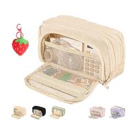 NNBWLMAEE Big Capacity Pencil Case, 3 Compartments Large Capacity Pencils Pouch, Simple Pencil Holder Pouch Pencils Pouchs Organizer Pen Cases, Pen Bag Pencil Box Holder Organizer (Beige)