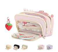NNBWLMAEE Big Capacity Pencil Case, 3 Compartments Large Capacity Pencils Pouch, Simple Pencil Holder Pouch Pencils Pouchs Organizer Pen Cases, Pen Bag Pencil Box Holder Organizer (Pink)